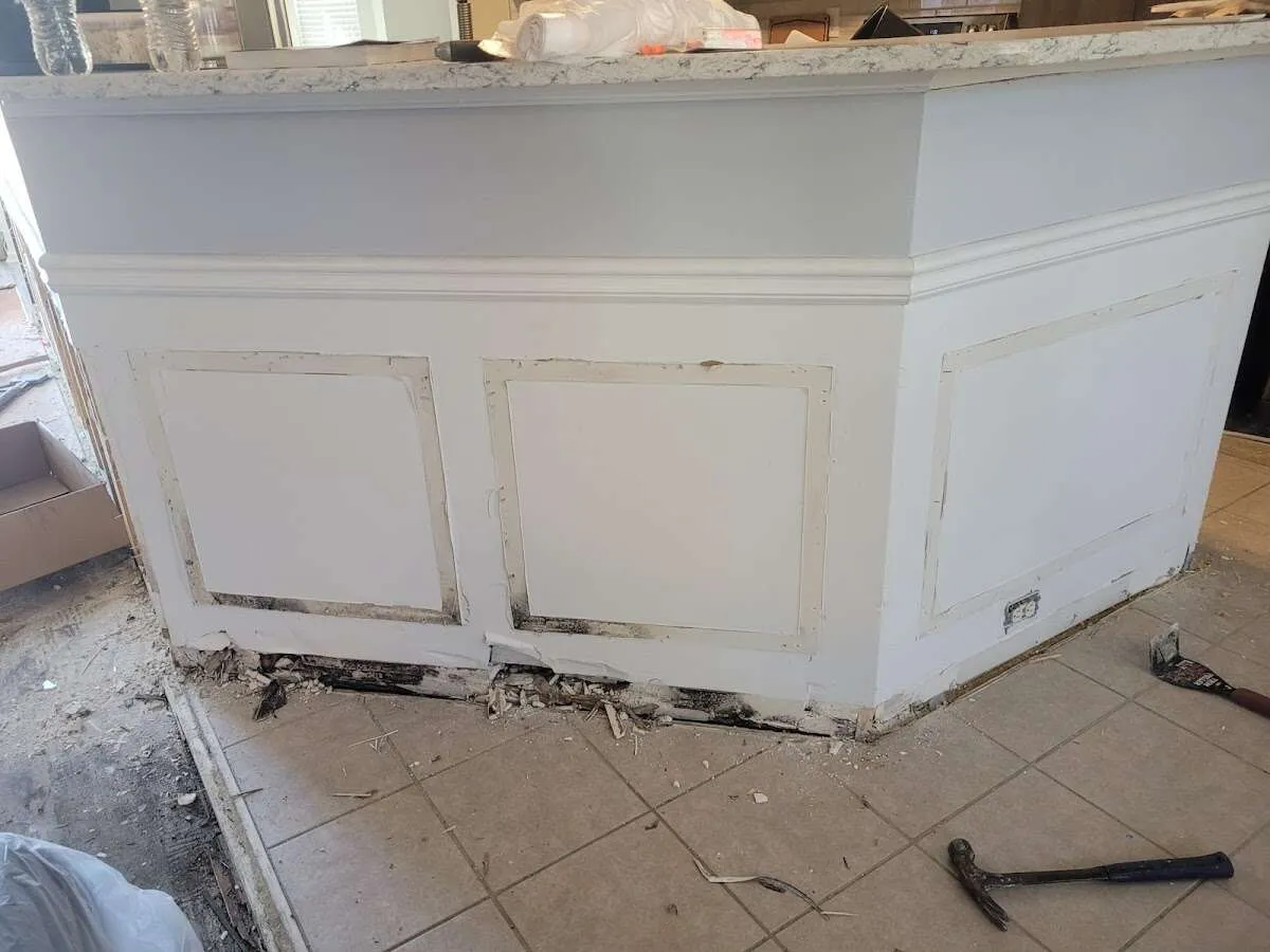 Water damage and mold on kitchen during Storm Damage Restoration in Bedminster